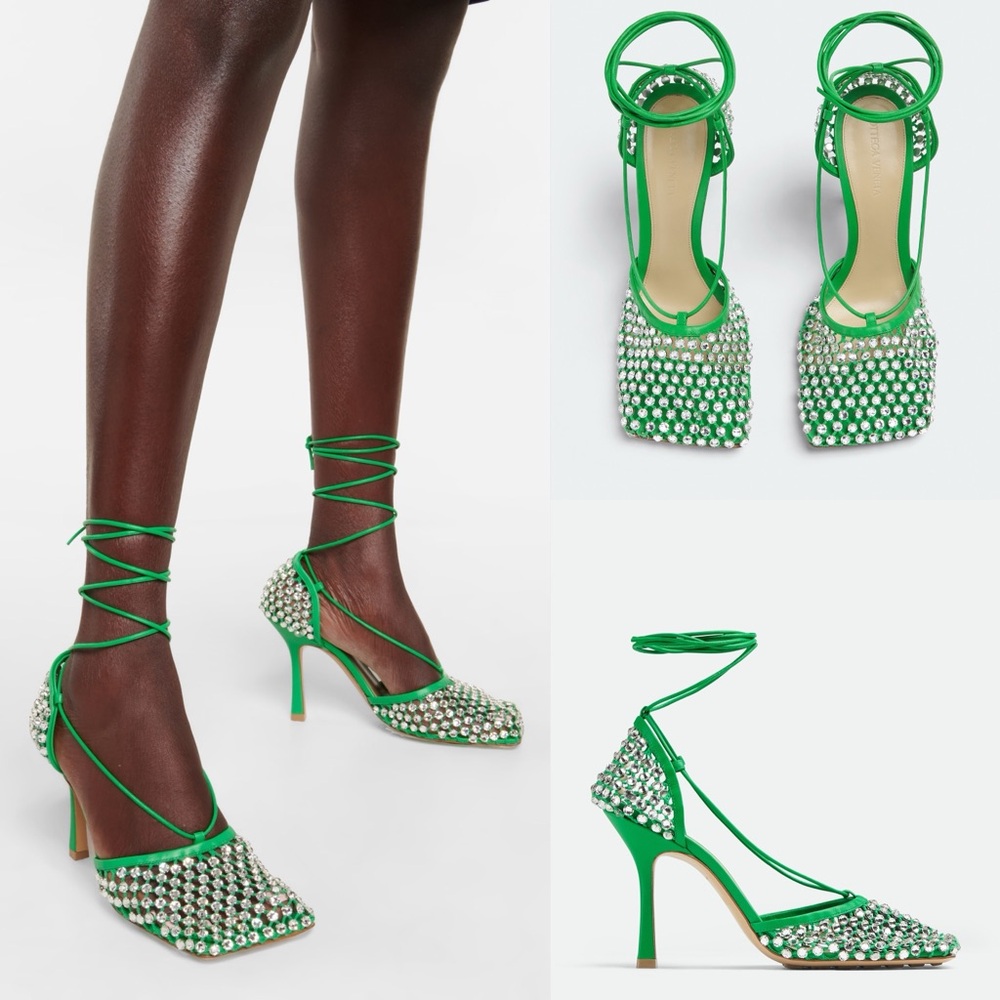 New Bottega VENETA crystal Sandal Rhinestone mesh and leather sandals $1,950
